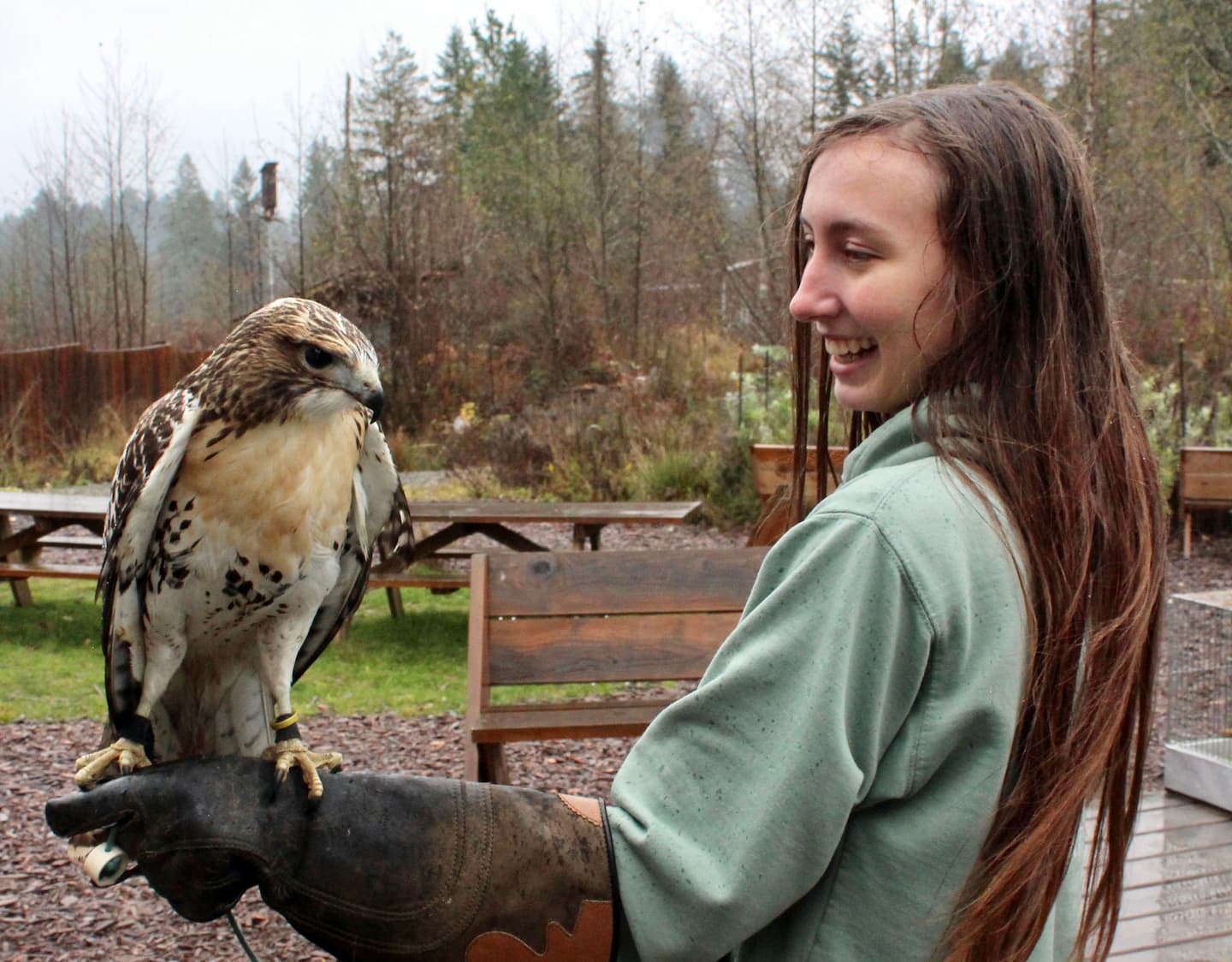 a tour guide holding an ambassador bird