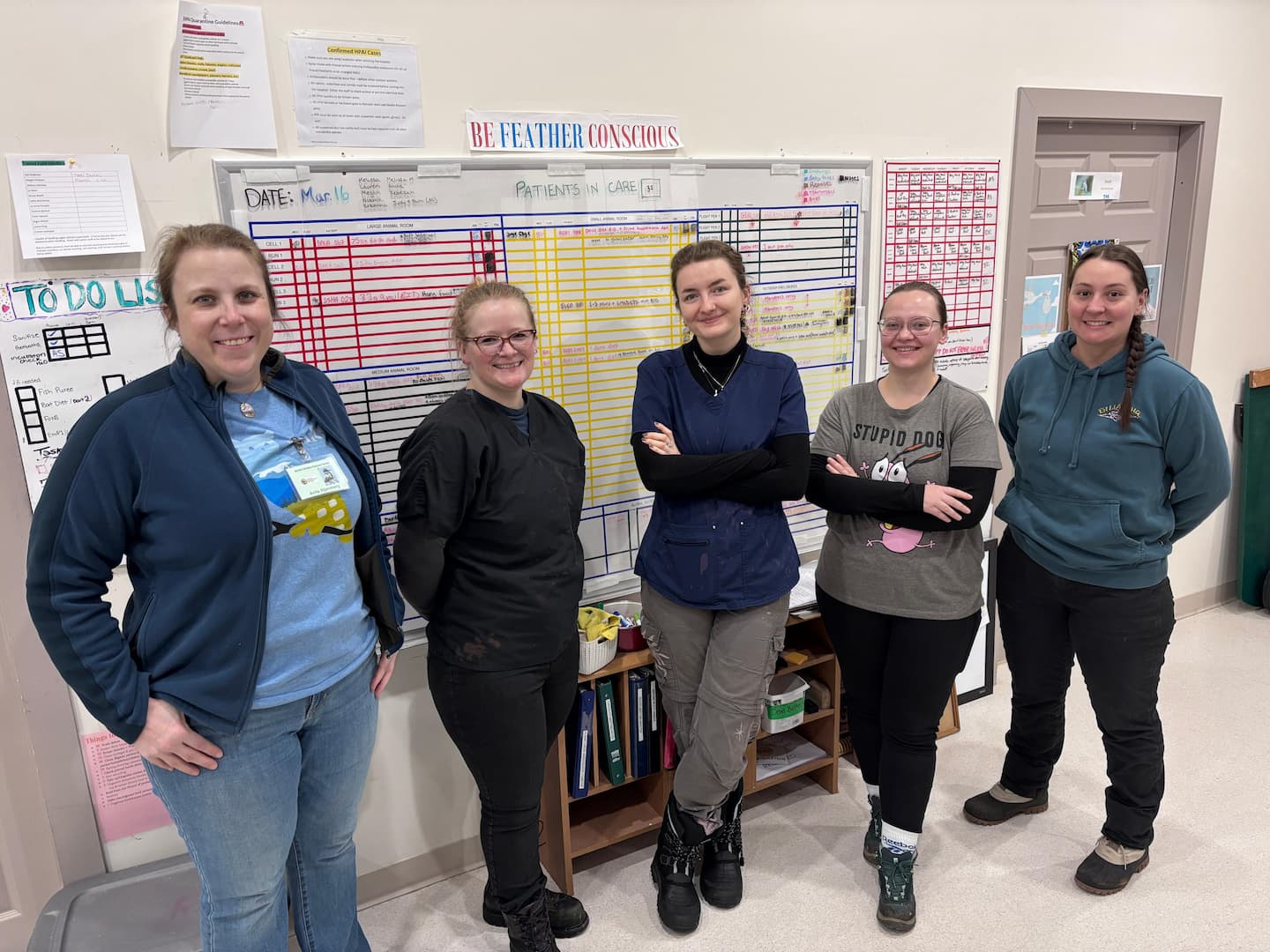 five wildlife hospital volunteers